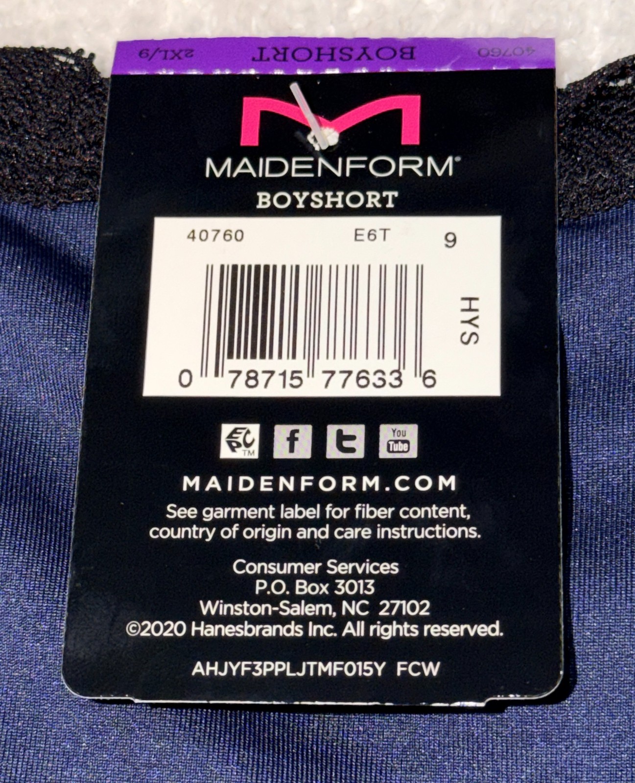 MAIDENFORM Fabulous Fit Classic Lace Trim Navy Blue Boyshort Panty Sz M L XL 2XL