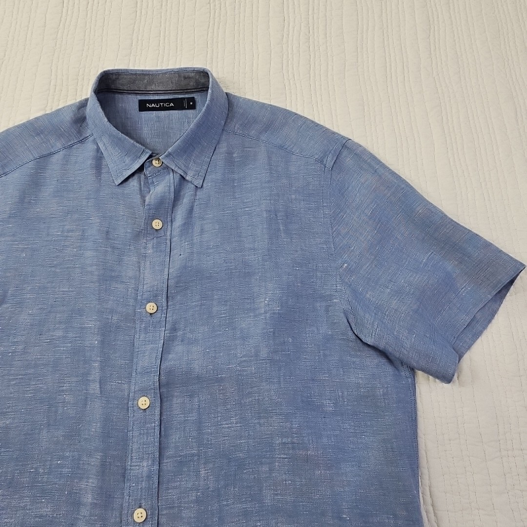 Nautica Linen Blend Short Sleeve Shirt Men’s M Blue Button Up EUC LN Resortwear