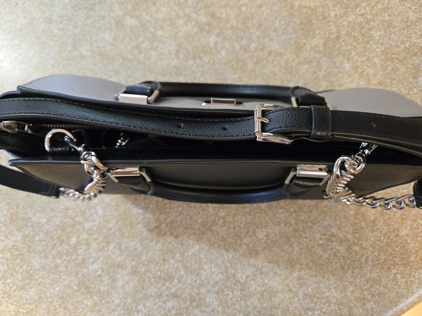Michael Kors black/grey/white large handbag w crossbody strap NWOT