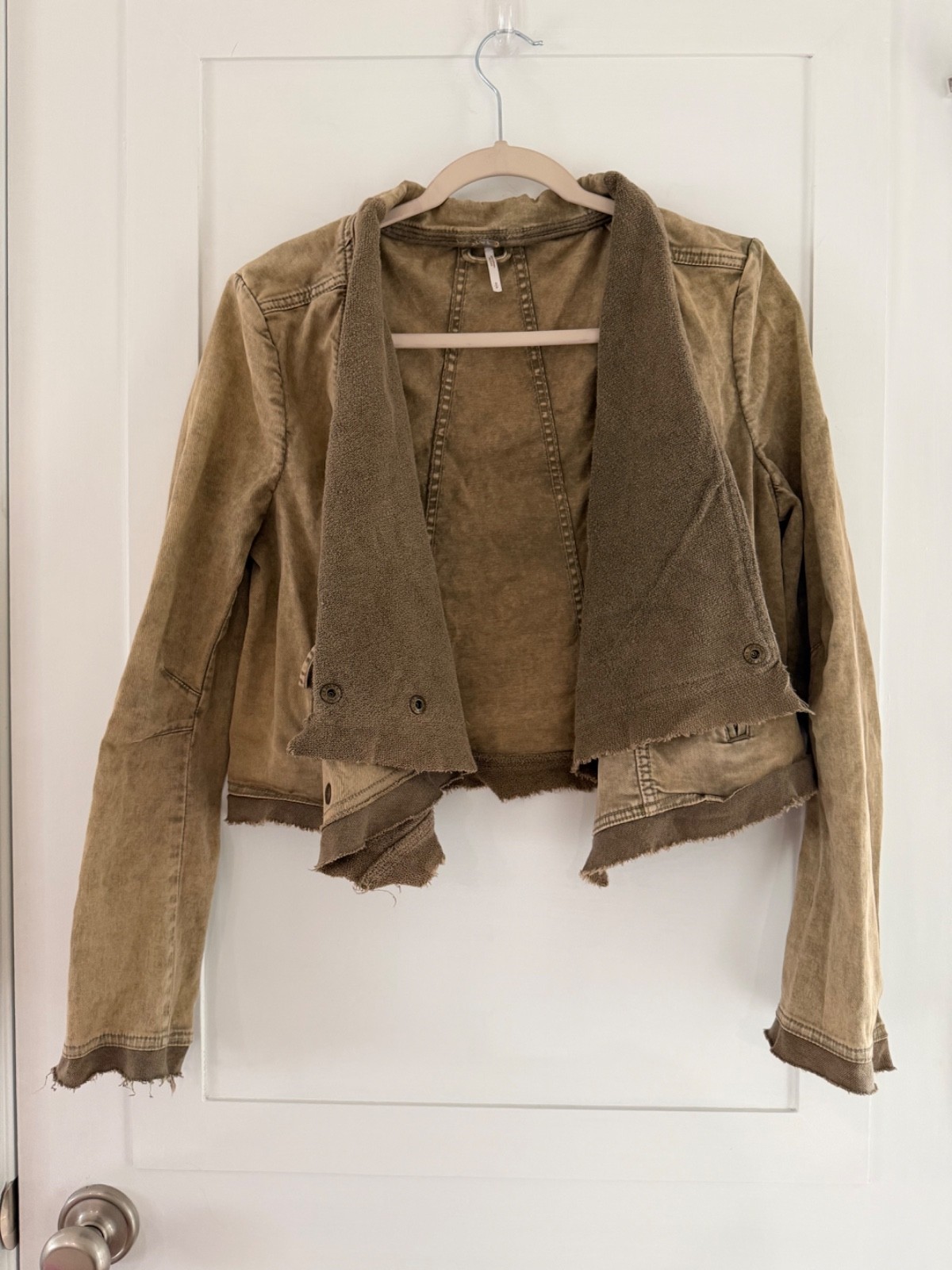 Free People Collapsing Twill Asymmetrical Moto Military Jacket Lt Brown/Tan S