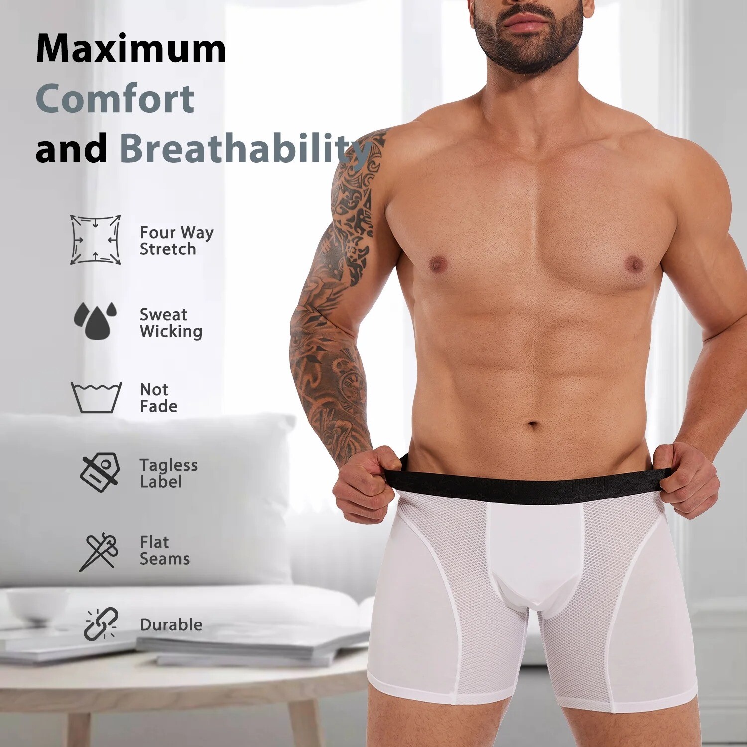 Mens Boxer Shorts Underwear Breathable Anti-Chafing Compression Tagless Pants US