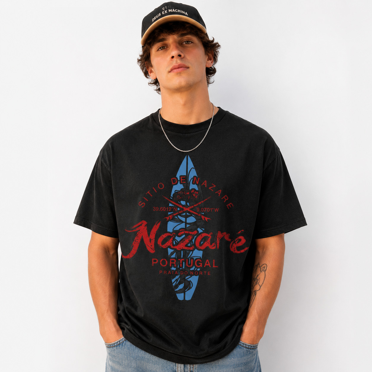 Lisbon Portugal Retro Surf Graphic T-Shirt Vintage Beach Surfing Tee