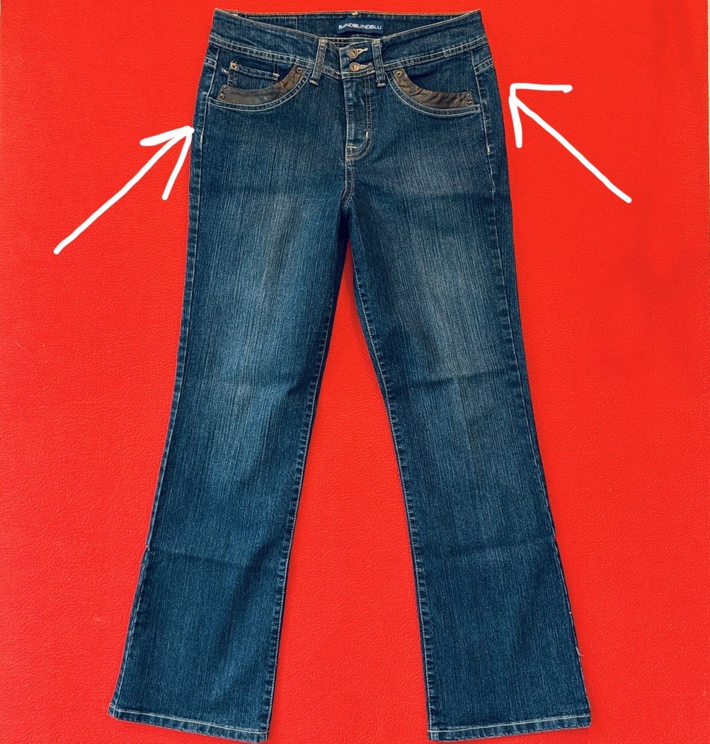 BANDOLINO … Leather Trim Bootcut Denim Blue Jeans … Size 8