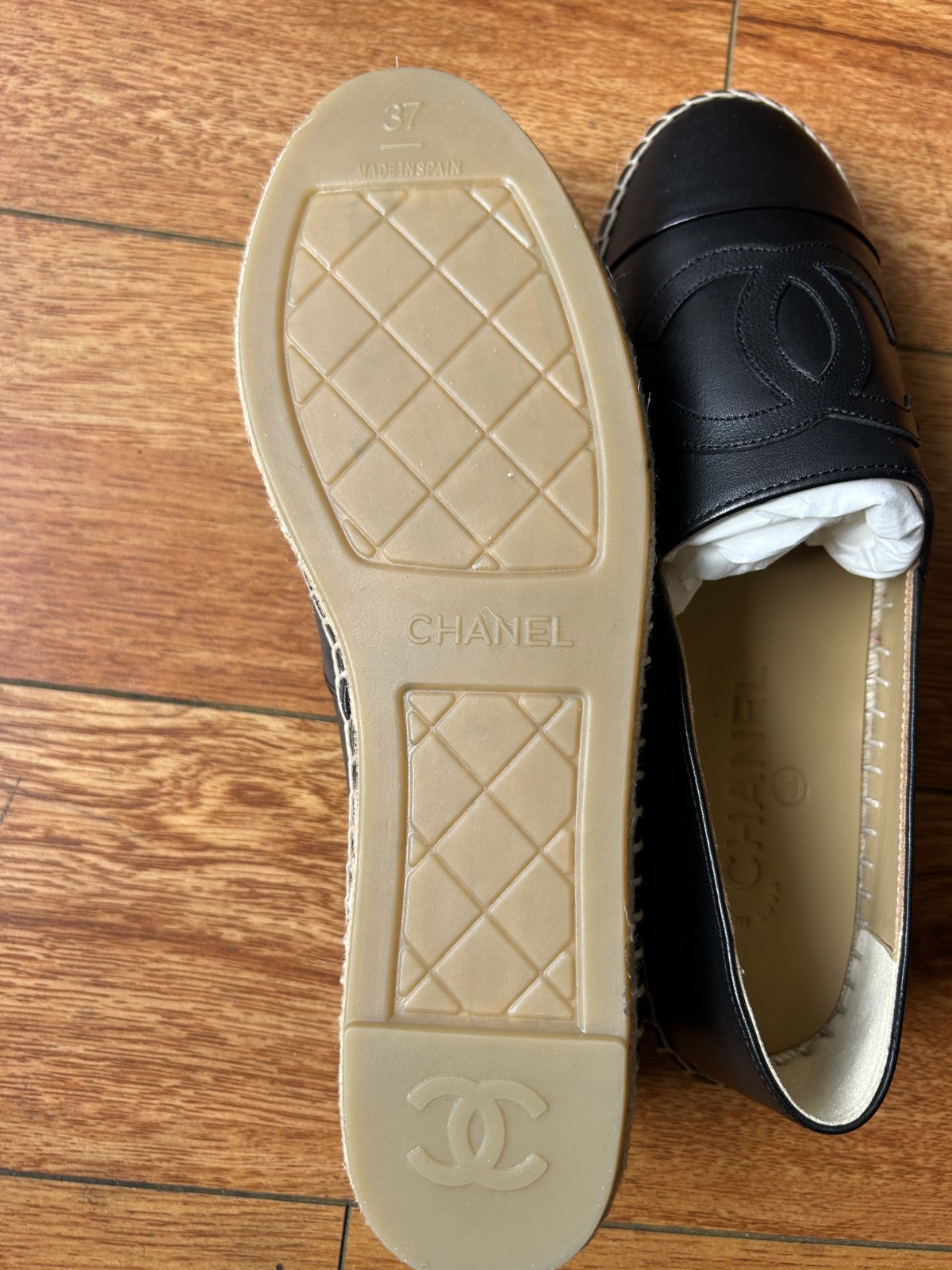 Chanel CC Logo Slip on Espadrilles in Black EU 37 US 7