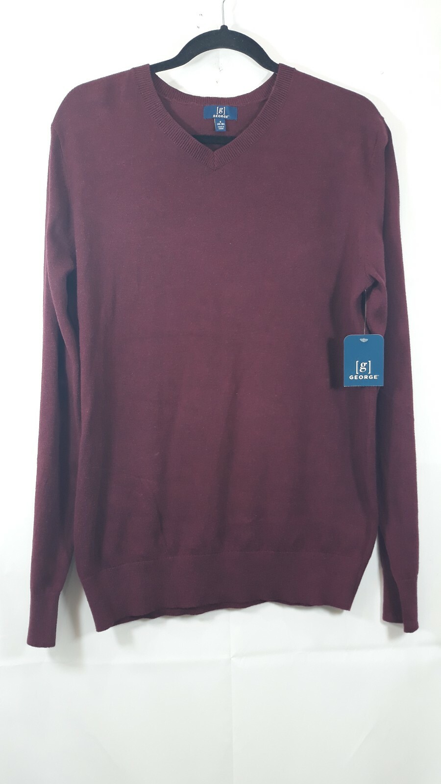 George Men’s Burgundy V- Neck Long Sleeve Pullover Sweater Top Sizes Varies