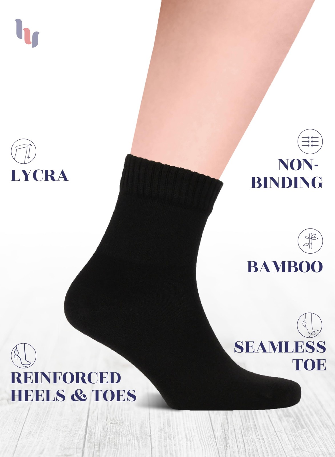 Hugh Ugoli Diabetic Socks for Men, Loose Ankle 11-13, 04- Black (4 Pairs)