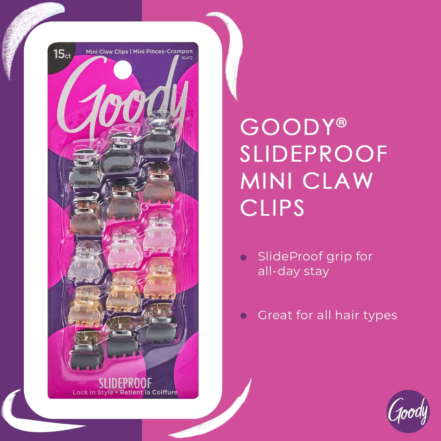 2 PACK Goody SlideProof Classics Mini Claw Clips – 15 Ct,