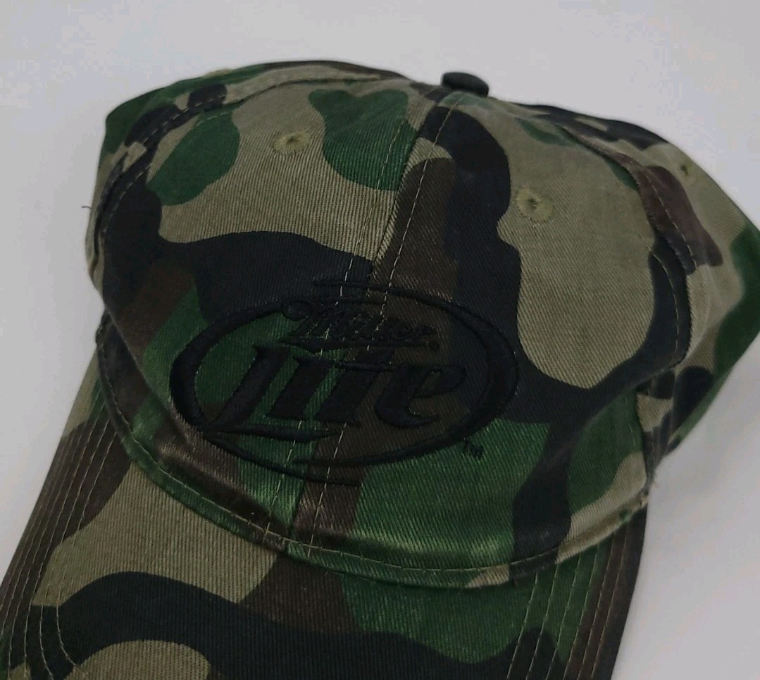 Vintage Y2k Miller Lite Beer Camouflage Camo Pattern Hat Vtg Outdoor USA Promo