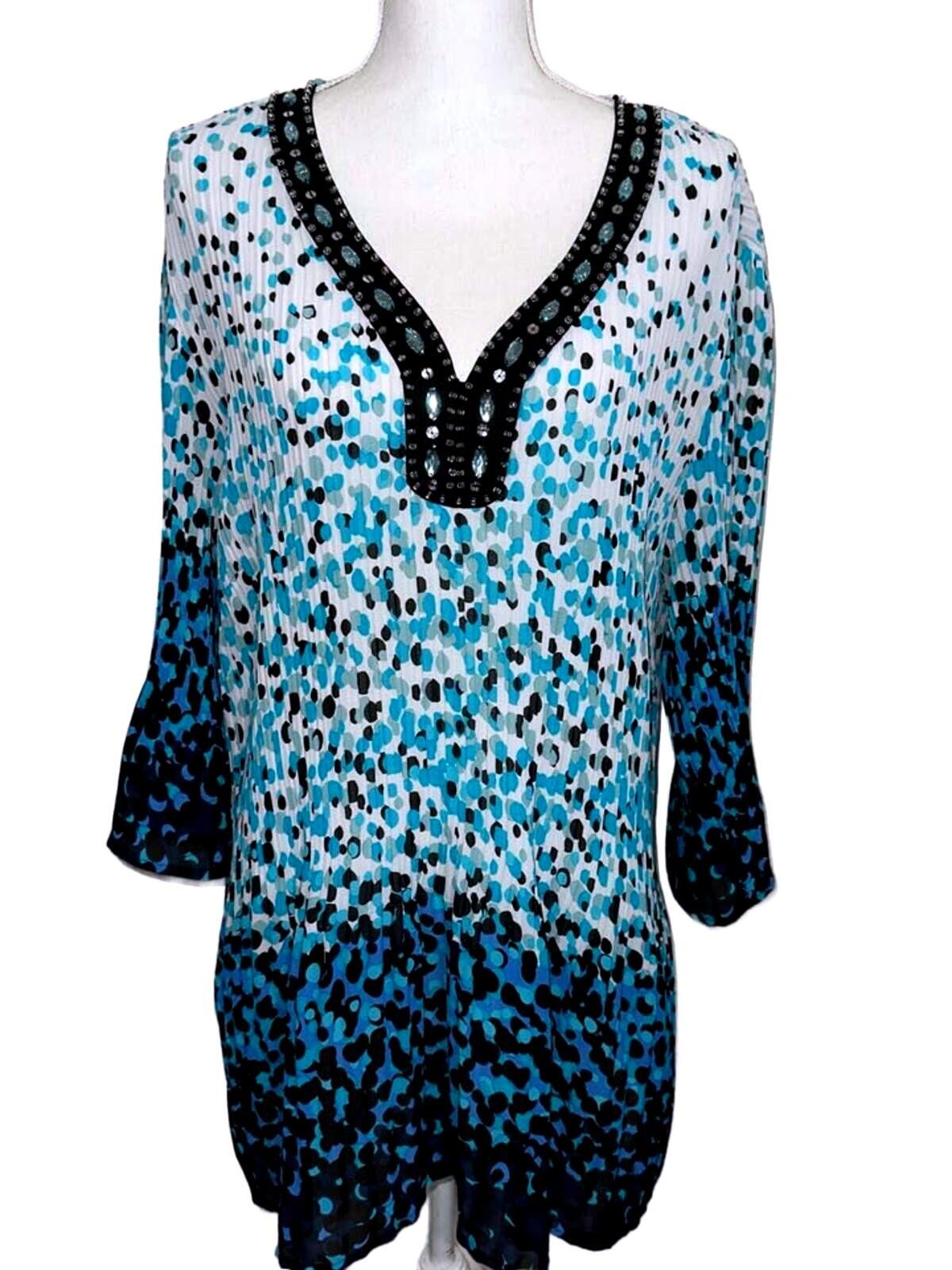 22/24 AVENUE Rhinestone Blue Top Woman’s Ladies Plus Shirt Blouse 22W Clothing