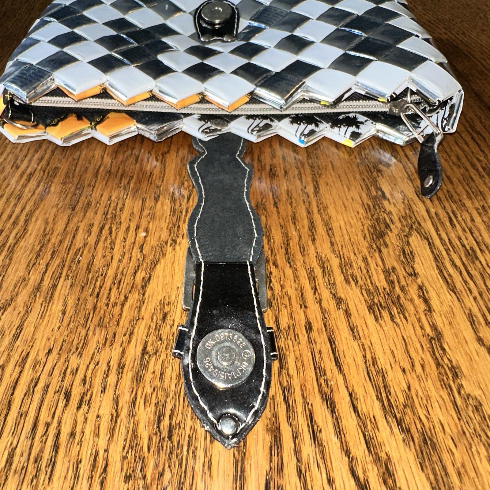 Nahui Ollin Y2K Woven Candy Wrapper Clutch Bag Purse Silver White Glossy Buckle