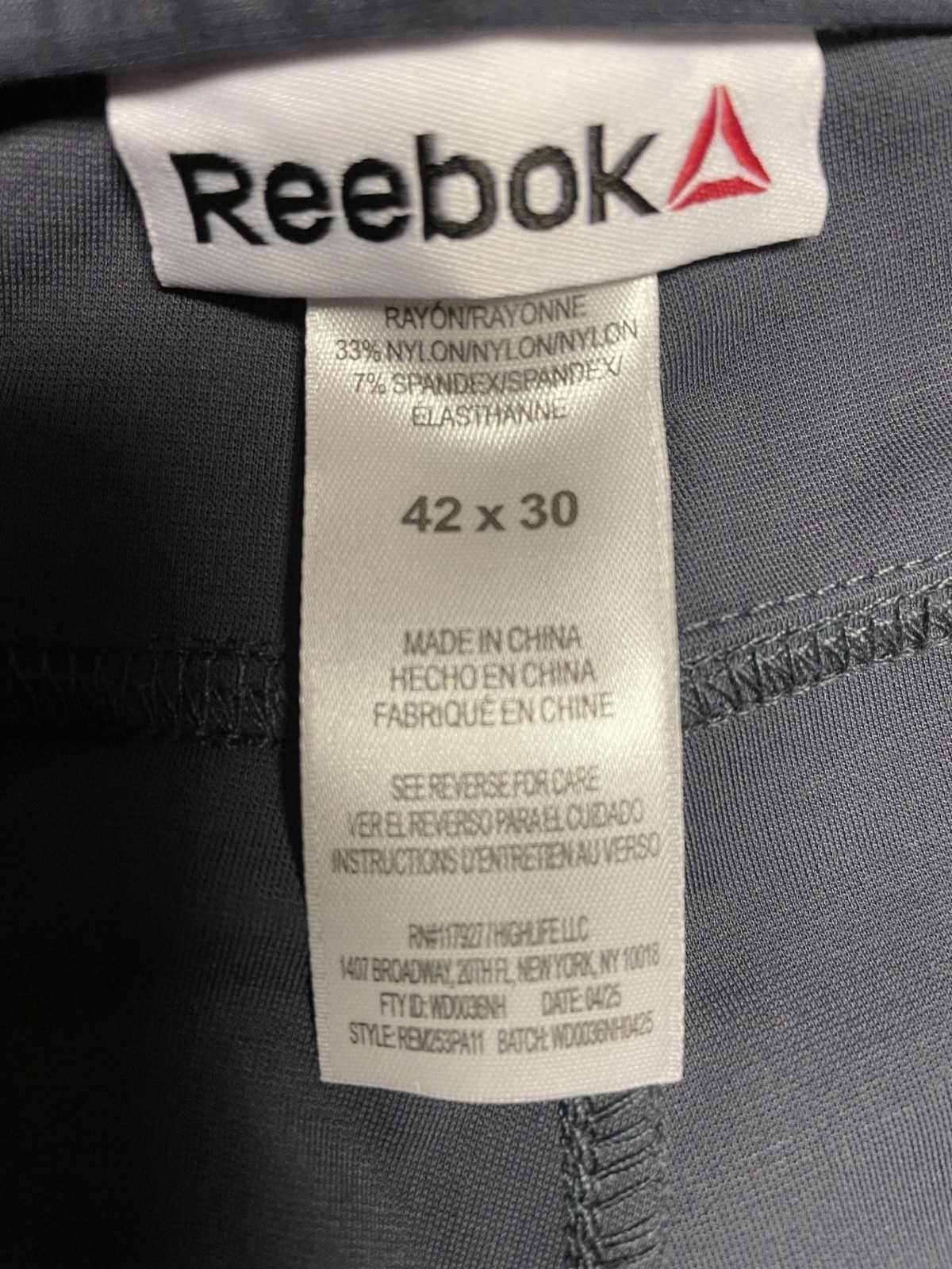 Reebok Mens 5-Pocket Stretch Pants 42×30 Nylon Blend Ebony Color