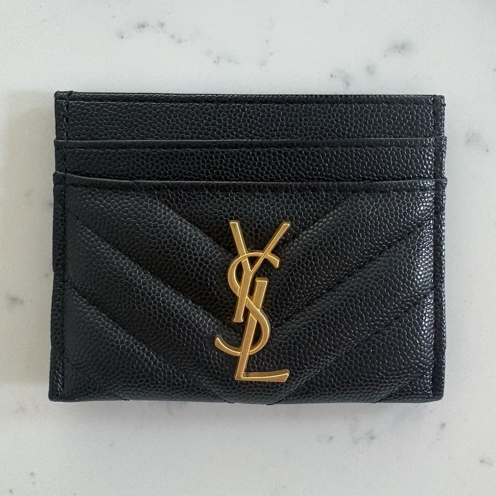Saint Laurent Black Leather ID/Document Holder Gold Logo