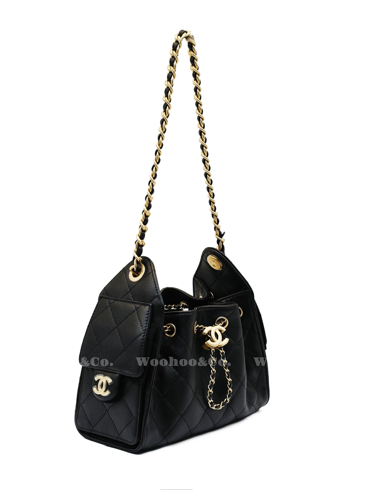 CHANEL Embossed Calfskin Shoulder Bag Mini Women’s Black 8.6 x 4.9 x 7.8 in