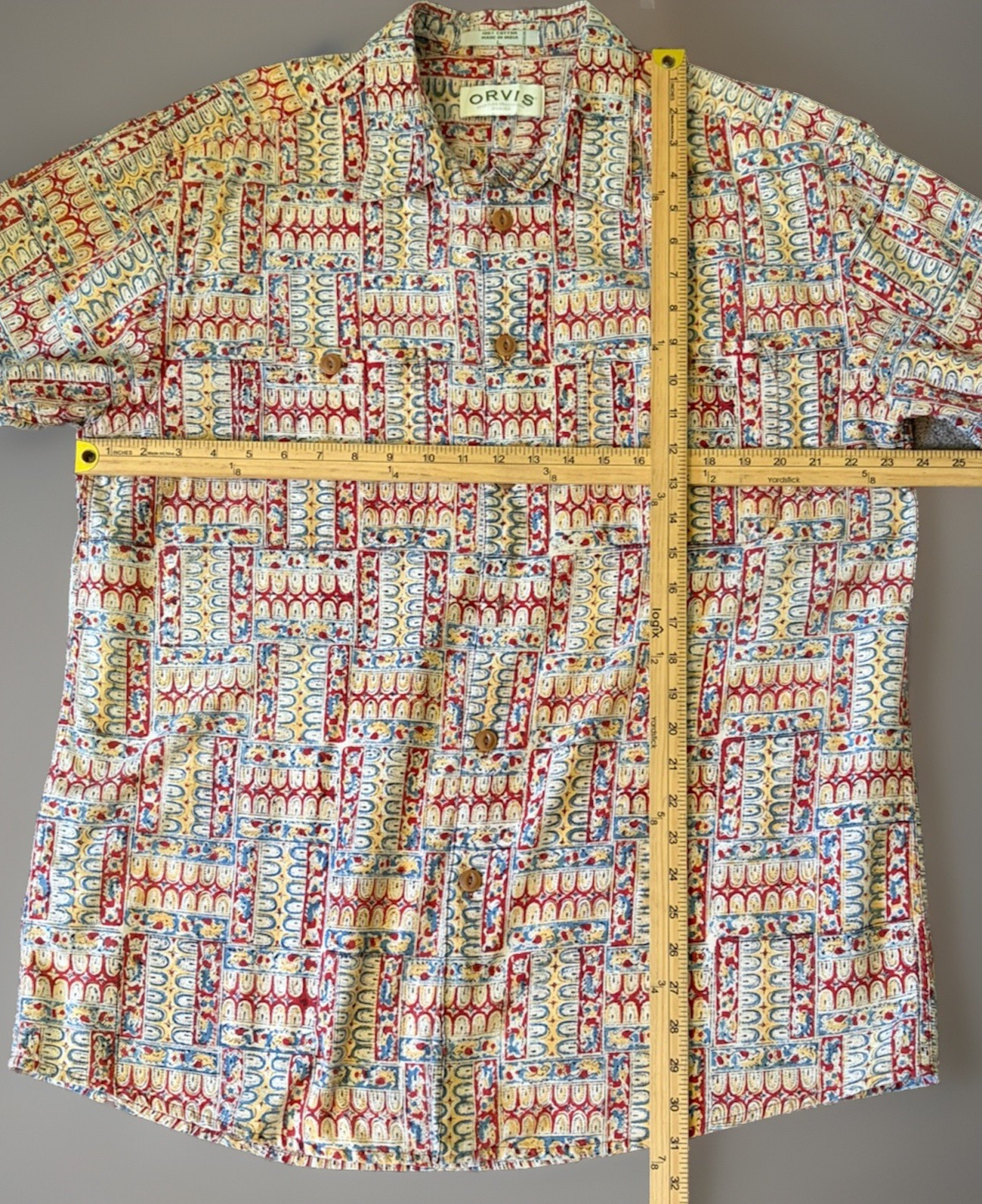 Vintage Orvis Shirt Men’s Size Large Geometric Fly Fishing Top Short Sleeve