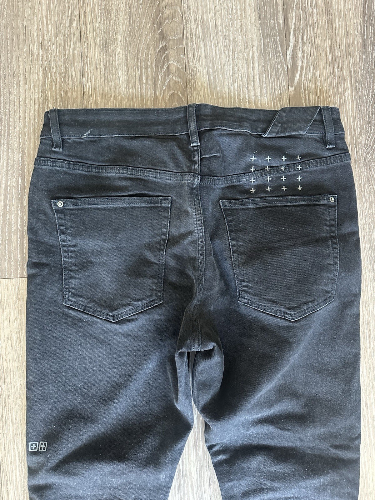 Ksubi Men’s Black Skinny Slim Fit Distressed Logo Denim Jeans Size 34
