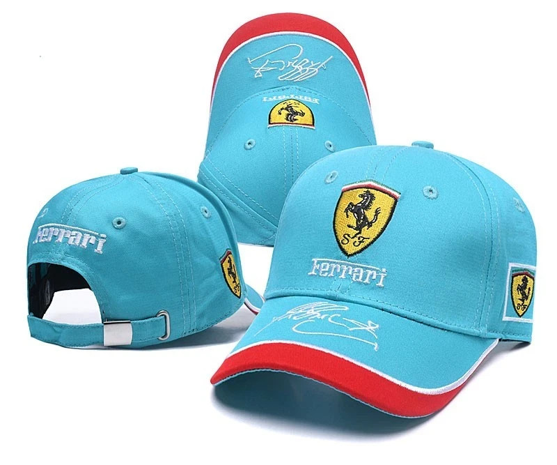 F1 Ferrari Team Men’s Casual Sports Curved Brim Adjustable Baseball Cap Blue