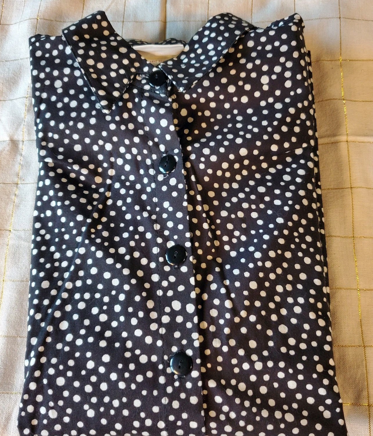 Estero Sport Short-Sleeve Button-Down Shirt Women Sz M Shoulder Pads Polka-dots