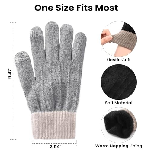 Clothirily Winter Gloves for Women – Touch 4 Pack, Black & Grey & Khaki & Pink