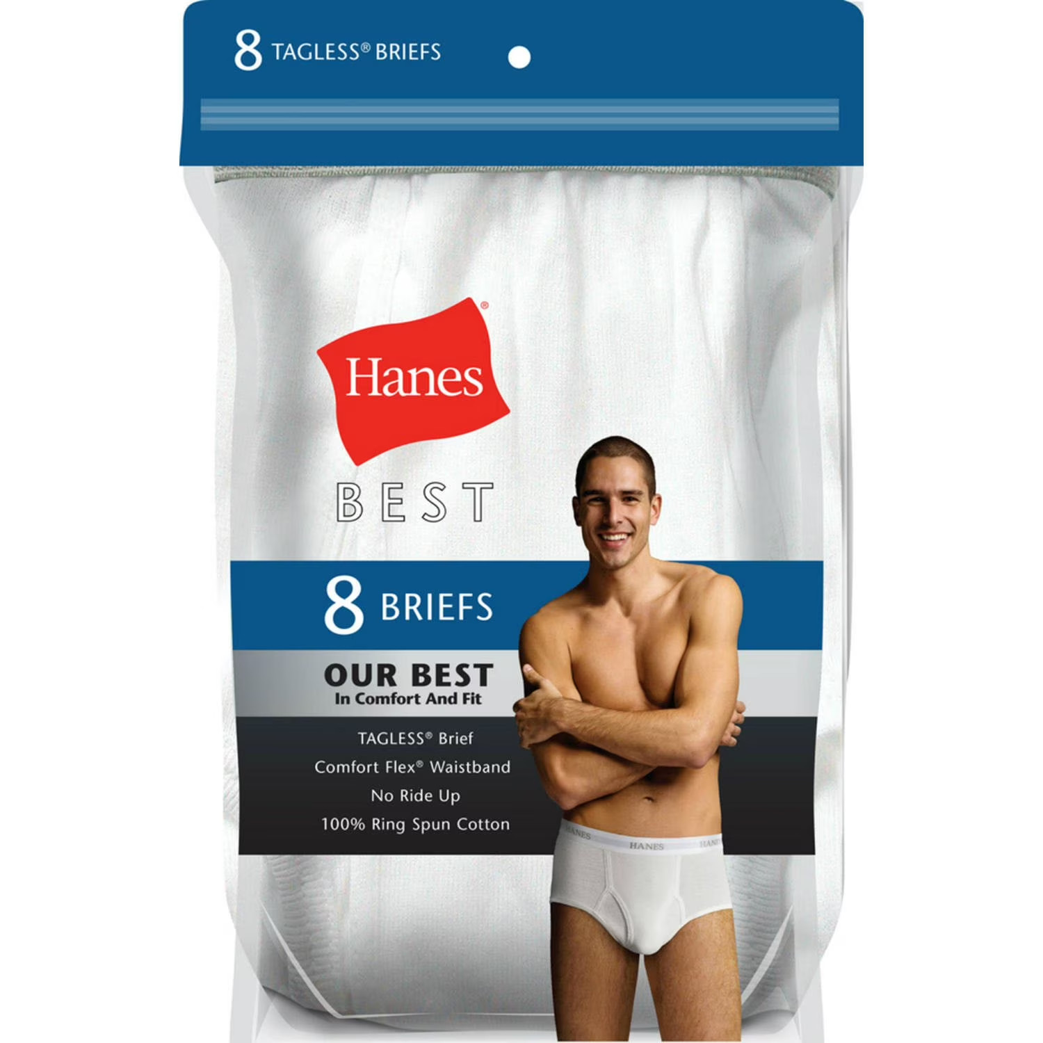 Hanes Best Men’s Tagless Briefs 8‑Pack – ComfortFlex Waistband – White – M