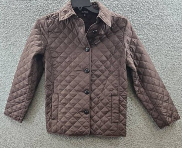 Jones New York Diamond-Quilted Button-Up Jacket Women’s M Cola Collared L/S