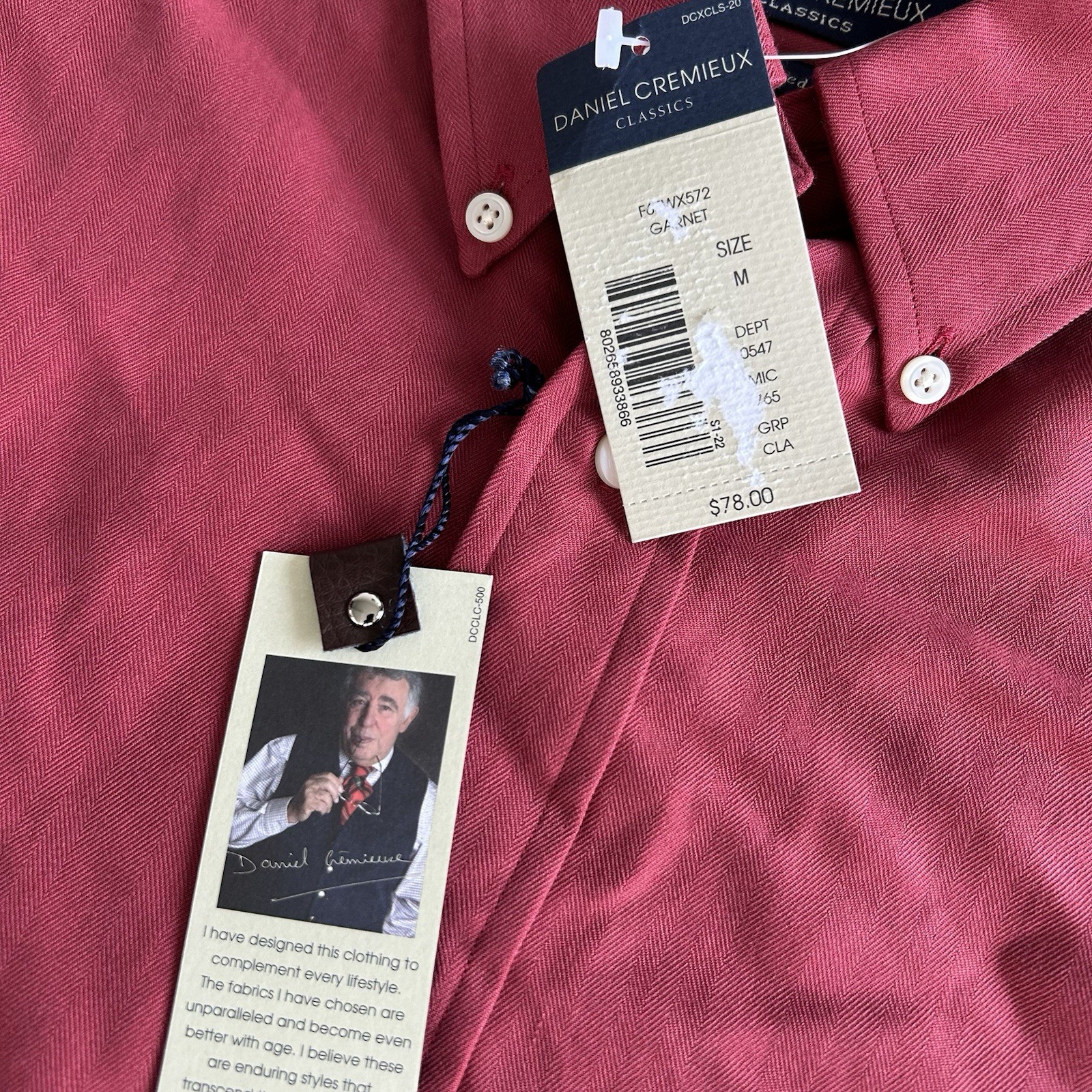Daniel Cremieux Mens Medium Button Down Shirt Red Silk Cotton Long Sleeve NWT
