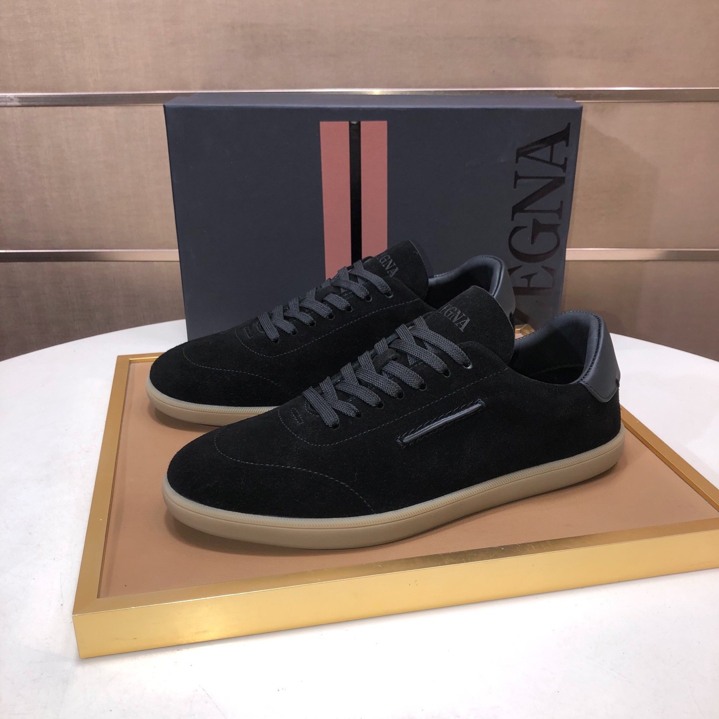 Zegna Oasi 232 Mens Suede Leather Casual Sneakers Black Size 38-45