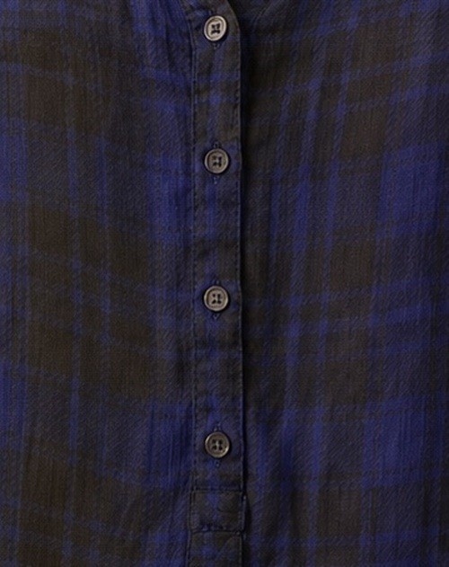 Express Semi Transparent Plaid Blouse Women’s XS Blue Black Sheer Button Top