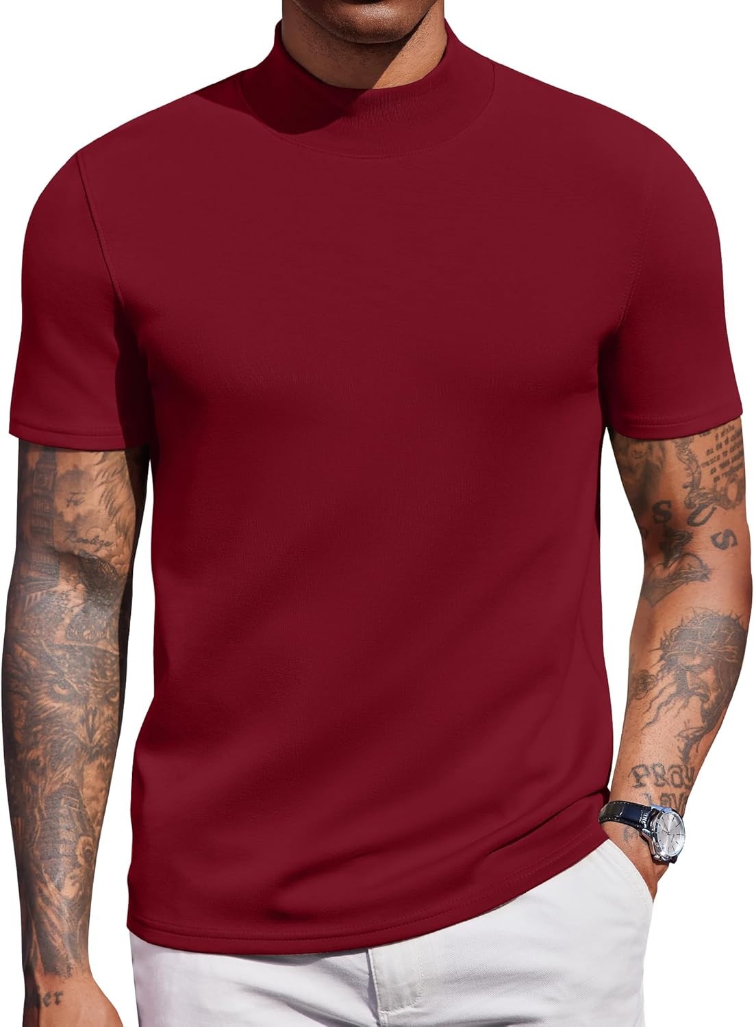 Men’s Short Sleeve Mock Turtleneck Top Stretch Skin-Friendly Casual Sweater