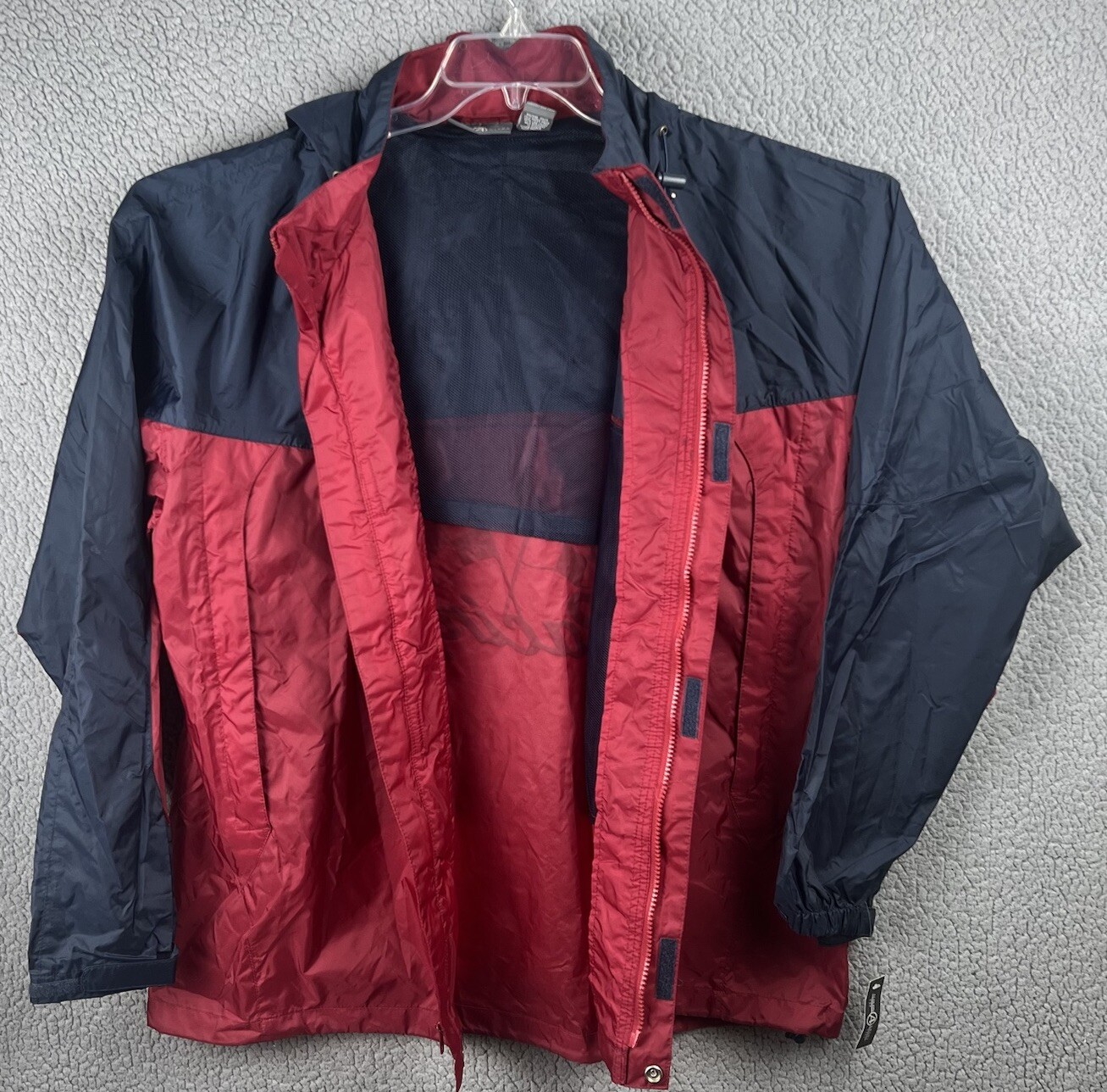 Auburn Sportswear Windbreaker Jacket Mens XL Blue Red Racing Checkered Flag Hood