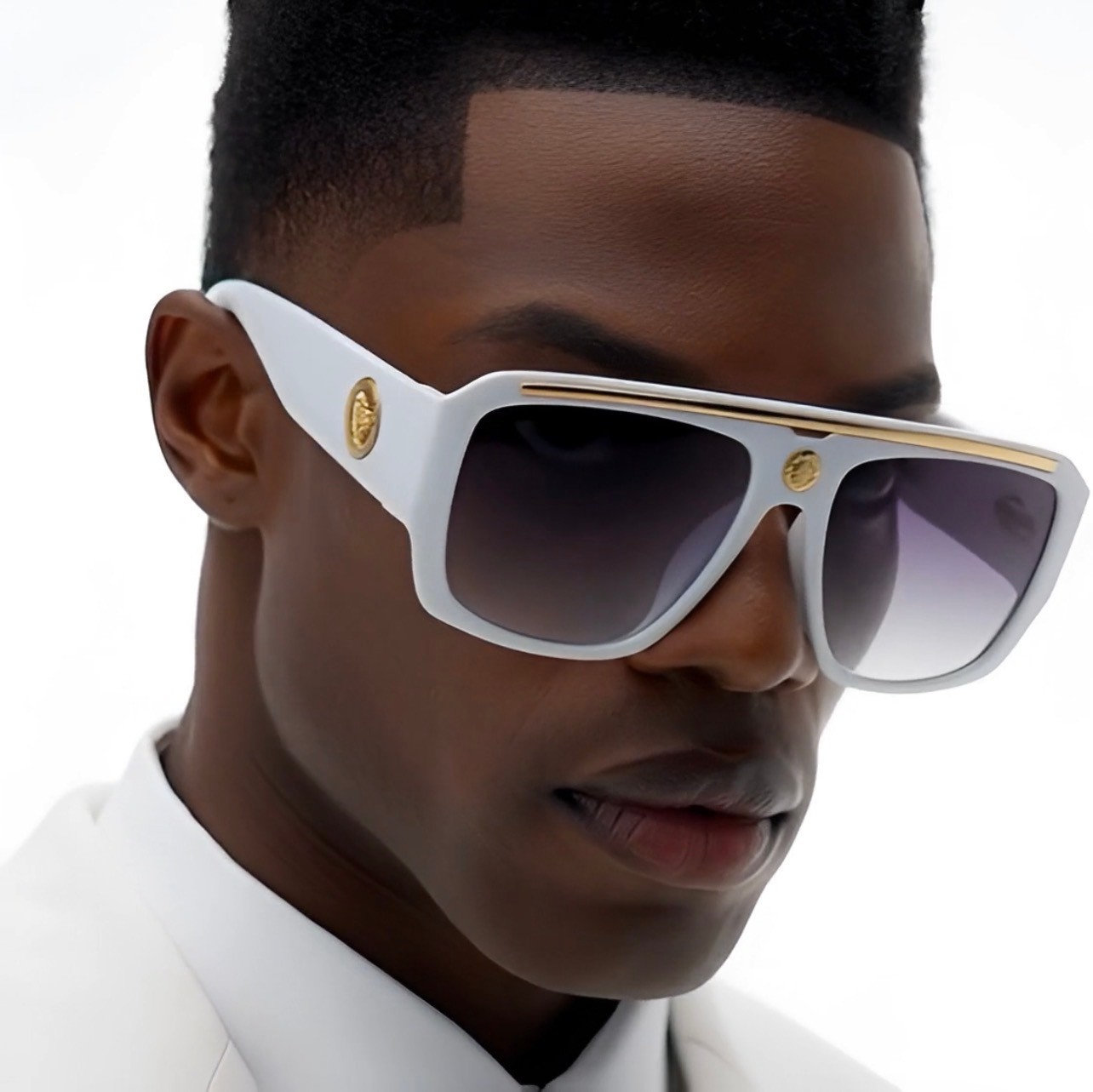 Oversized Square Kleo Lion Head Medallion Flat Top Sunglasses Lentes Shades