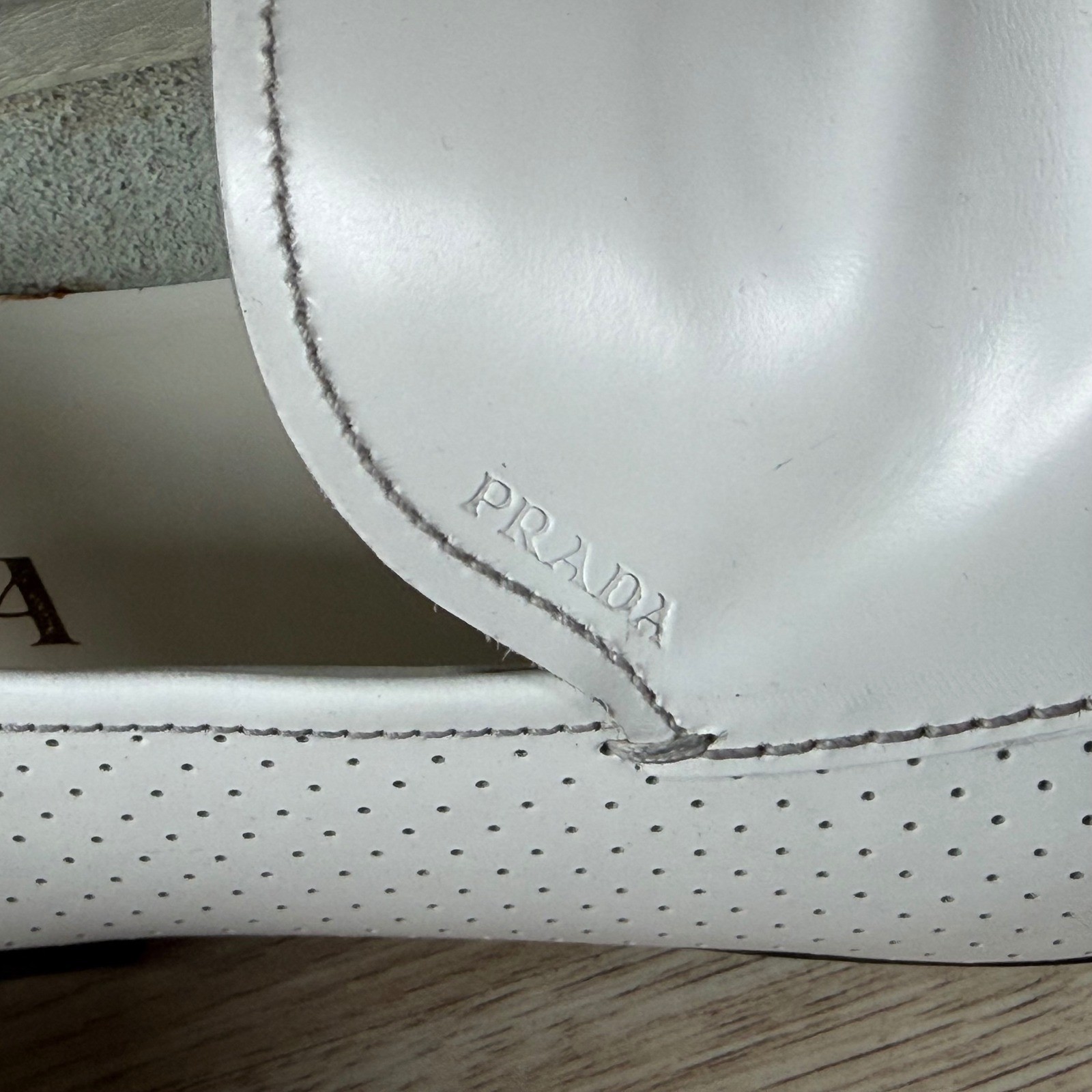Prada Loafers Mens Size 9.5 White Perforated Leather Square Toe Shoes Italy