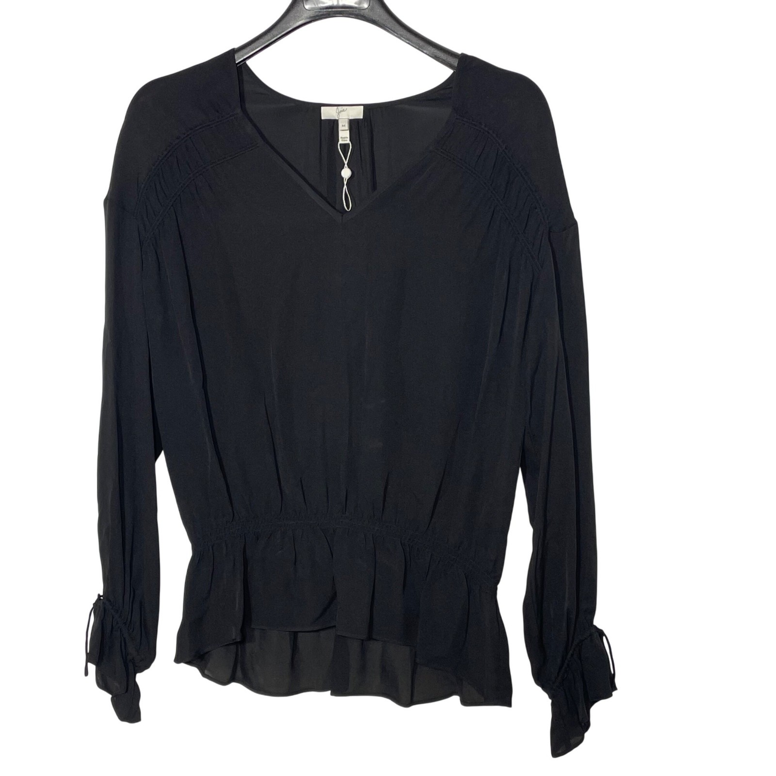 Joie Louvre Silk Peplum Semi Sheer Blouse Black Sz MED Witchy Whimsigoth