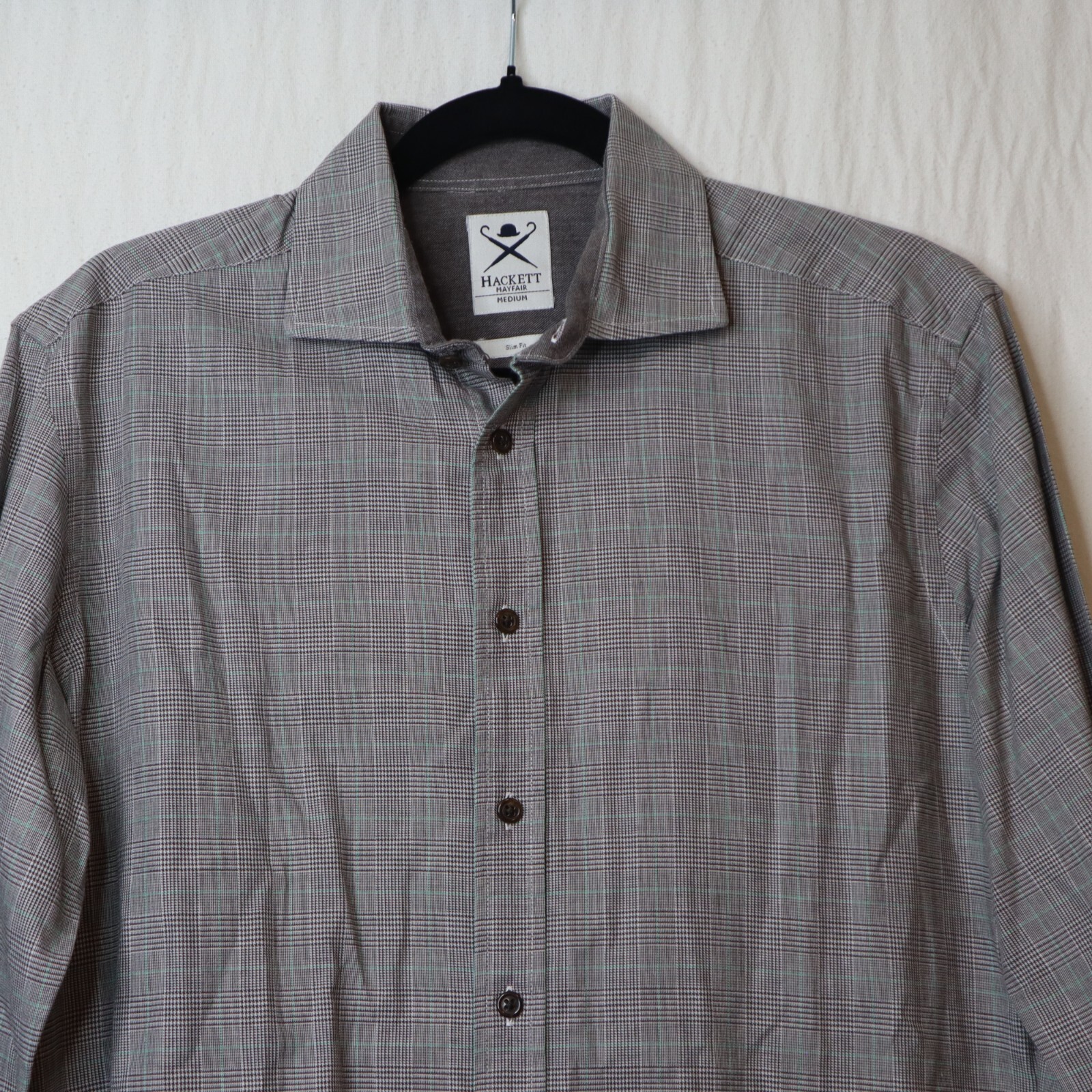 Hackett Mayfair London Button Shirt Mens Medium Gray Plaid Slim Fit Casual GUC