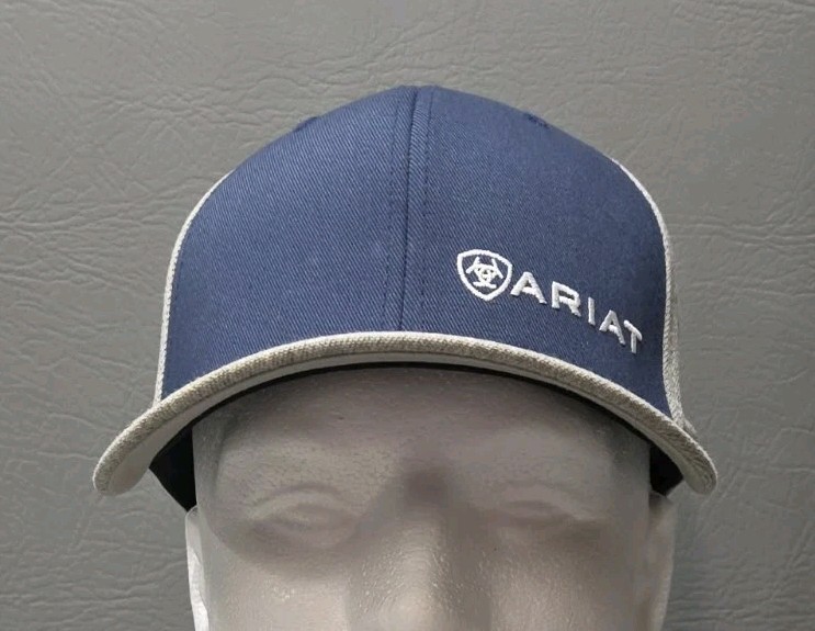 Ariat 110 Flexfit Tech Hat Navy Gray Snapback Western Rodeo Cap BinH