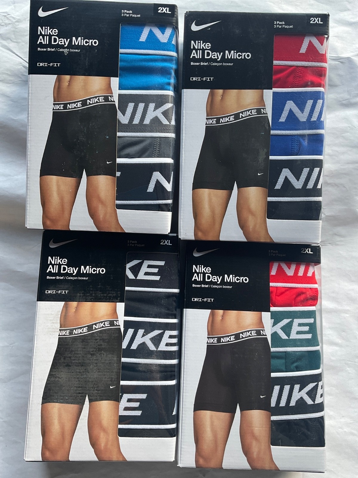 Nike All Day Micro 3-Pack Boxer Brief Dri Fit Polyester New Red Blue Black 2XL