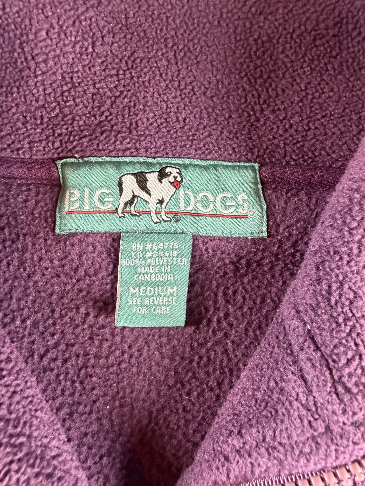 Big Dogs Men’s Fleece Pullover Medium Purple 1/4 Zip Embroidered Logo Retro