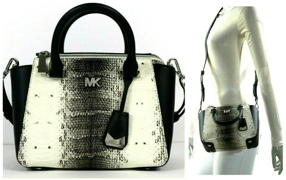 Michael Kors Nolita Mini Messenger Embossed Leather Natural/Black NWT$328.00