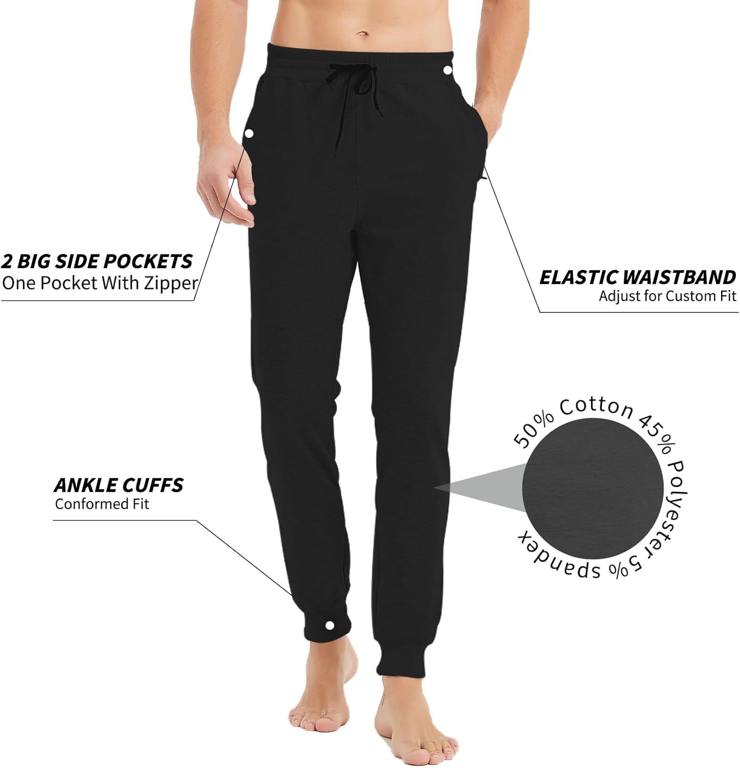 Idtswch 34/36/38/40 Long Inseam Men’s Tall Sweatpants Joggers Medium, Black