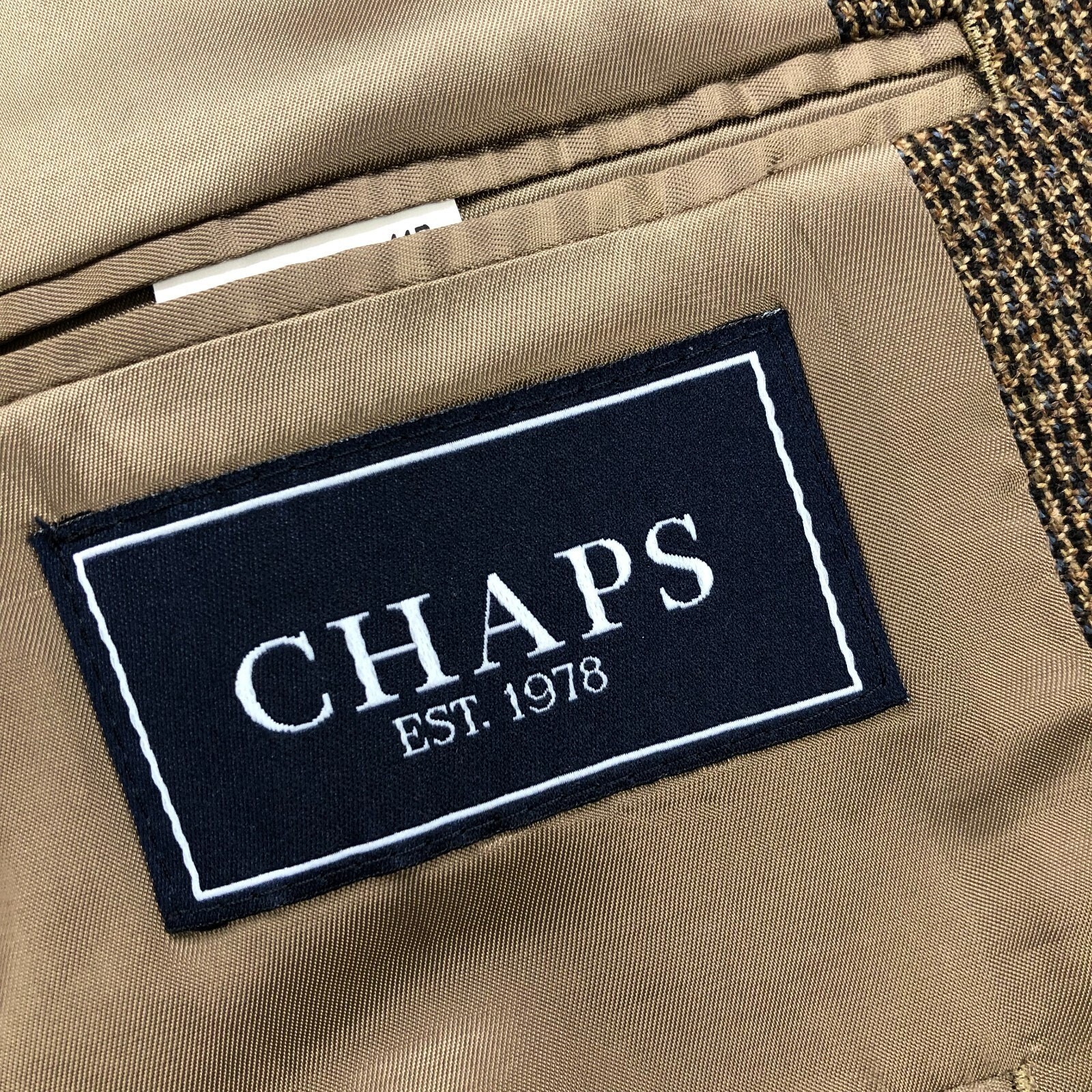 Chaps 44 R Men’s 100% Wool Sport Coat Jacket Check Pattern Brown