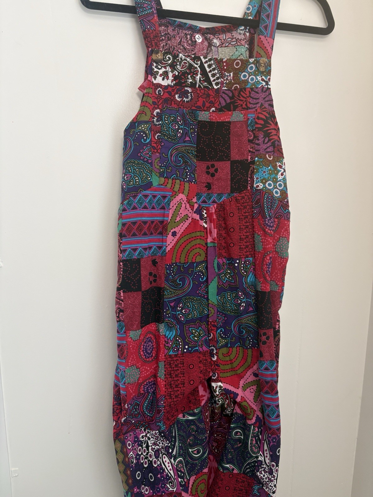 Multicolor Patchwork Polyester Woven Sleeveless Square Neck Jumpsuit Button M