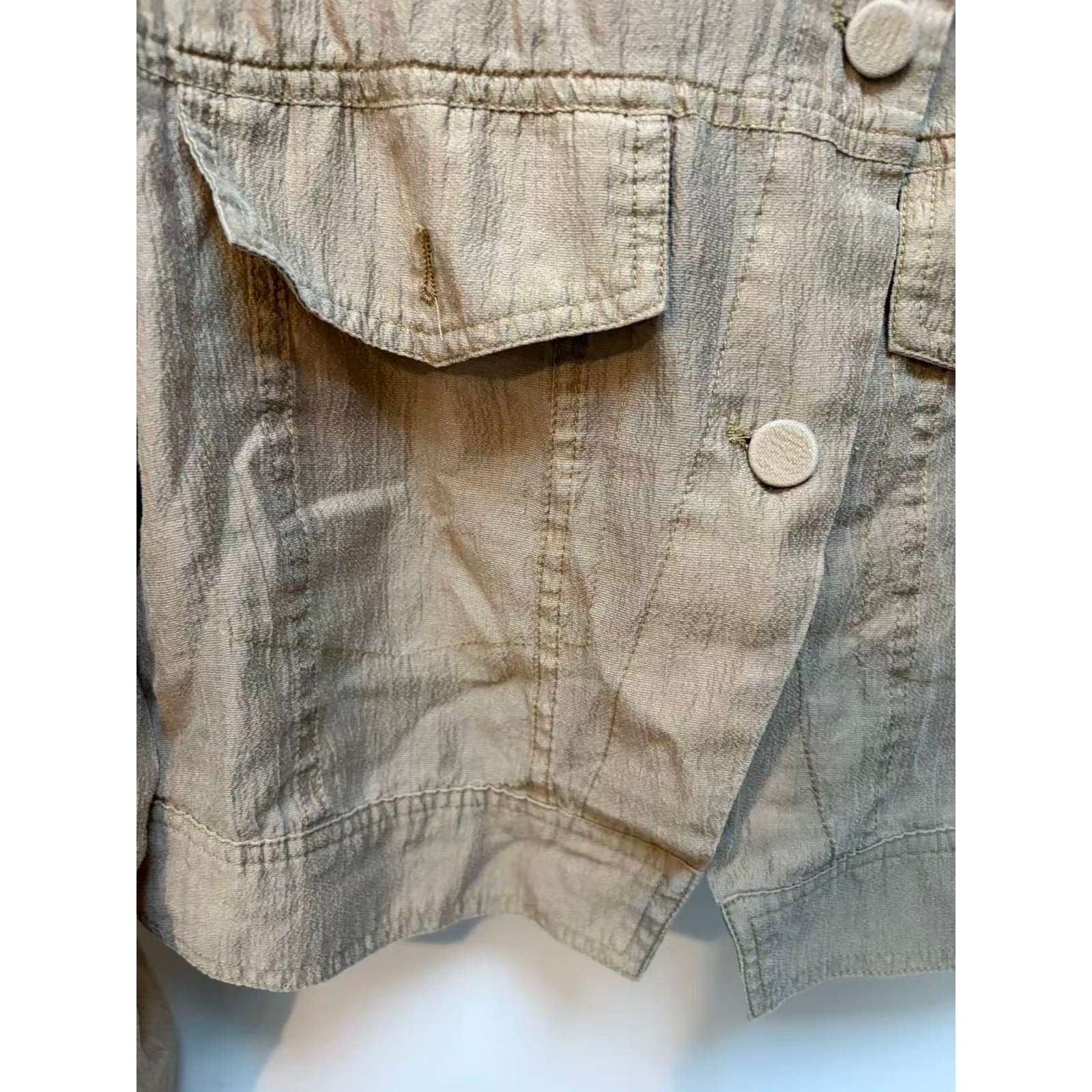 Y2K Cropped Utility Jacket Tan Khaki Asymmetric High Neck Cargo Shirt Blazer S