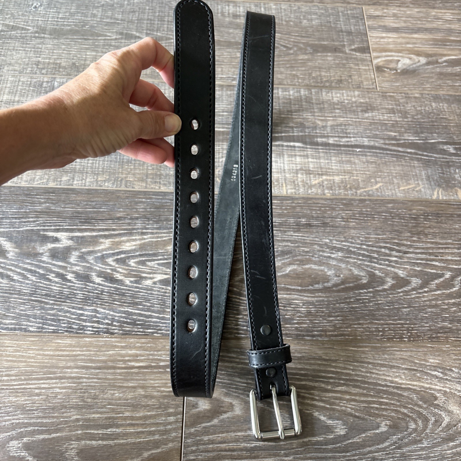 BULLHIDE BELTS MENS BLACK LEATHER DOUBLE STITCHED SOLID BELT SIZE 44 MADE IN USA