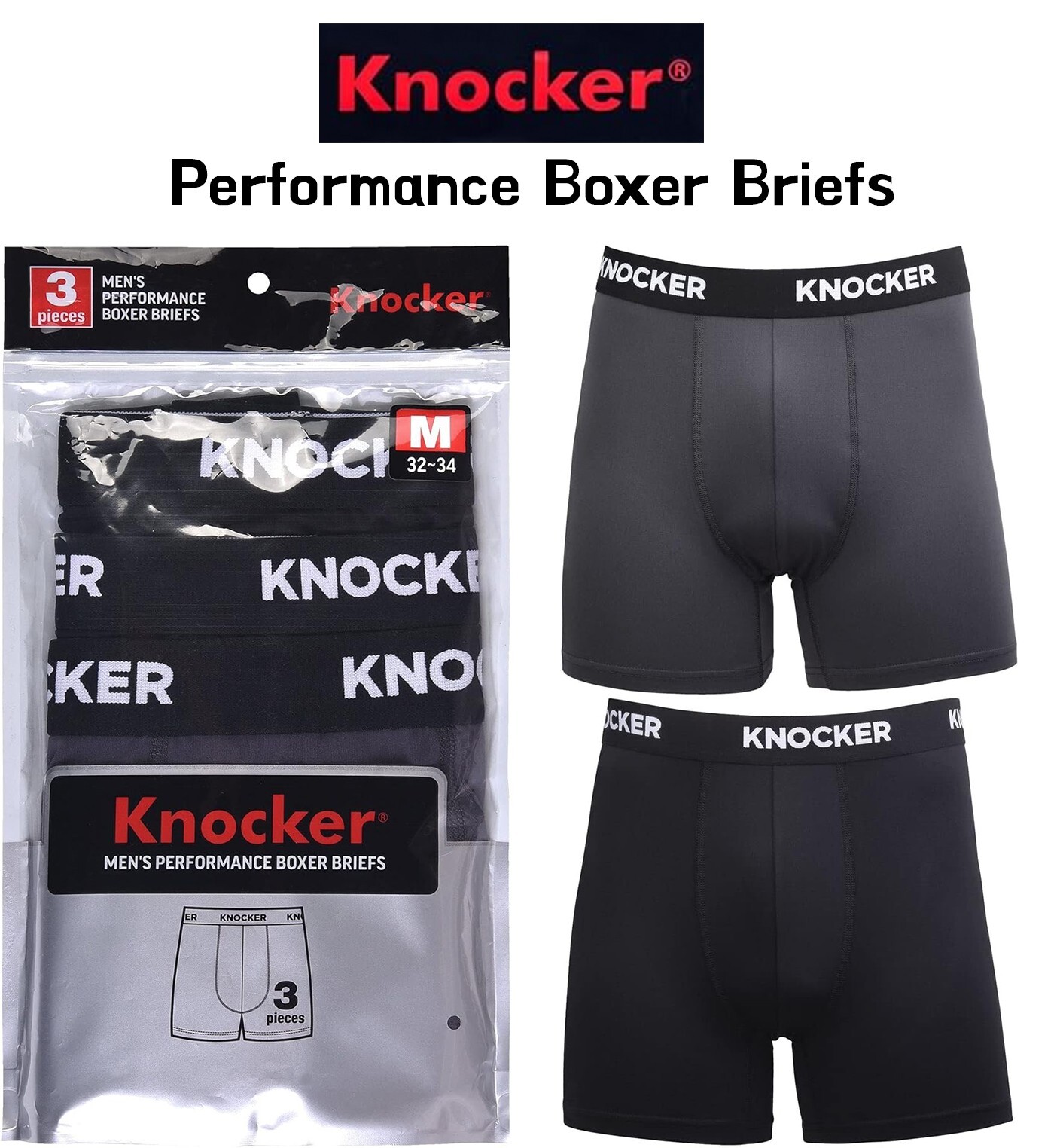 Knocker Men’s Moisture management Performance Boxer Briefs Assorted Color M-3XL