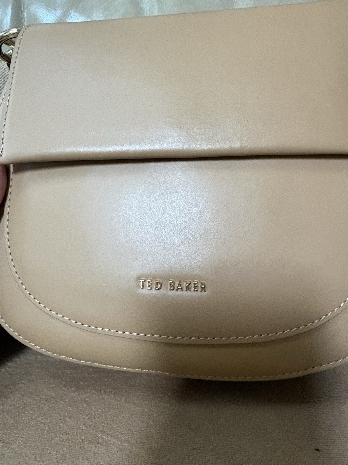 TED BAKER Beige Semi-Circle Crossbody Bag Gold Hardware Magnetic, Pockets