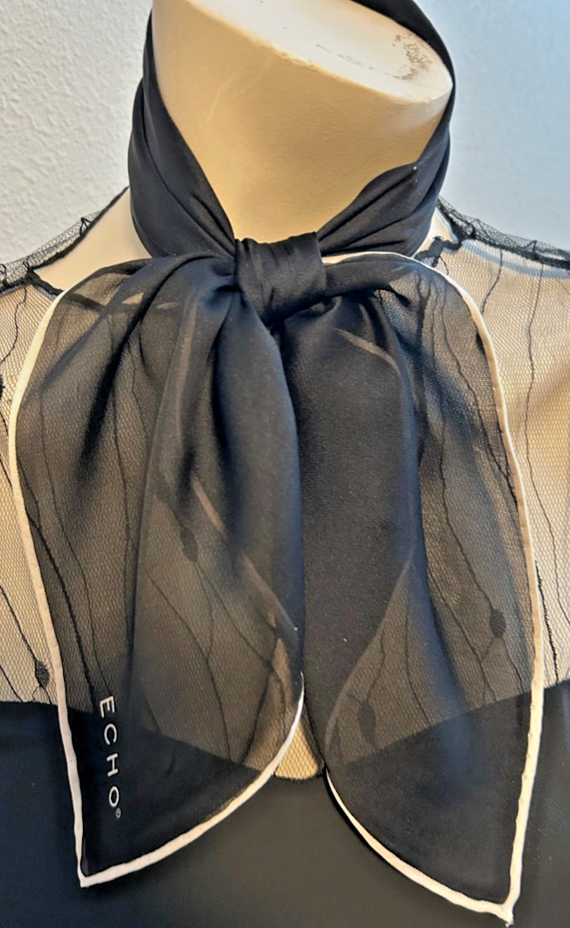 Echo – NEW 21 x 21 In. Small Sq. Black Solid Color 100% Silk Scarf- SS 1043