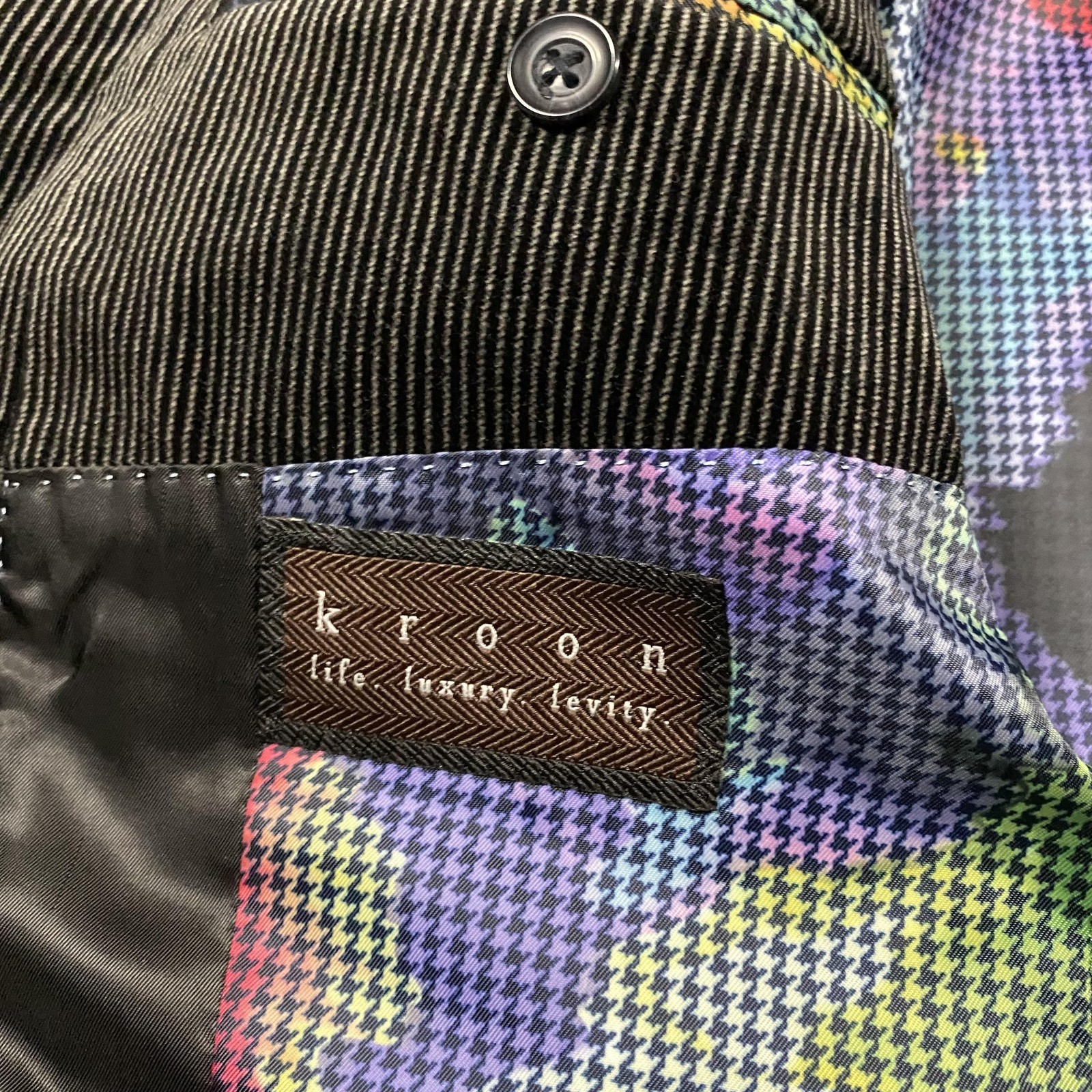 Kroon Sport Coat Mens 40R Black Striped Velvet Cotton Blazer Lined Jacket