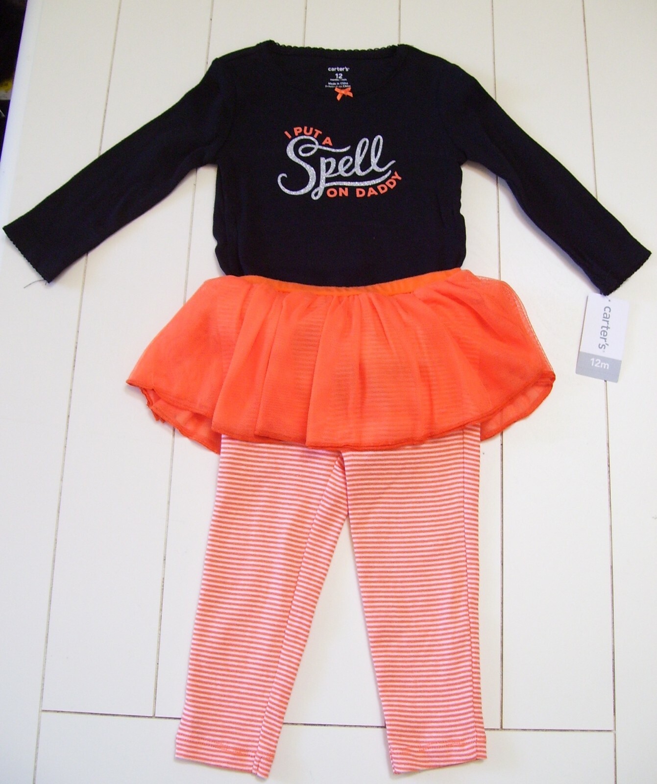 Carter’s I PUT A SPELL ON DADDY Bodysuit & Tutu Leggings Halloween Outfit 12M