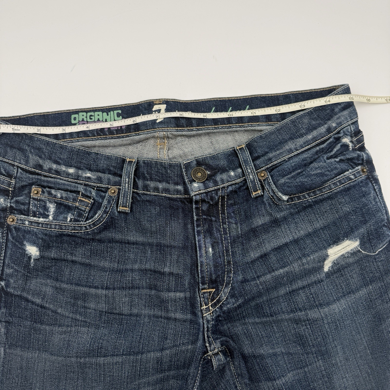 7 For All Mankind Bootcut Distressed Organic Cotton Jeans – Size 29 Low Rise
