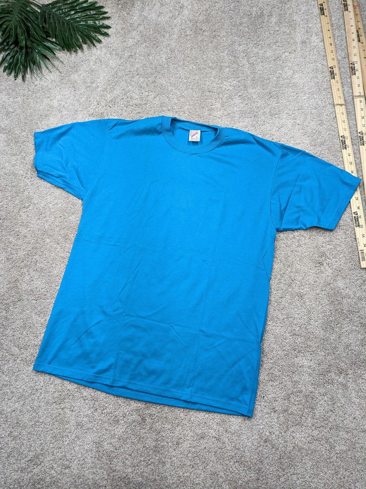 Vintage Jerzees Shirt Mens Large Blue 50/50 Blank Crewneck Tee Made USA