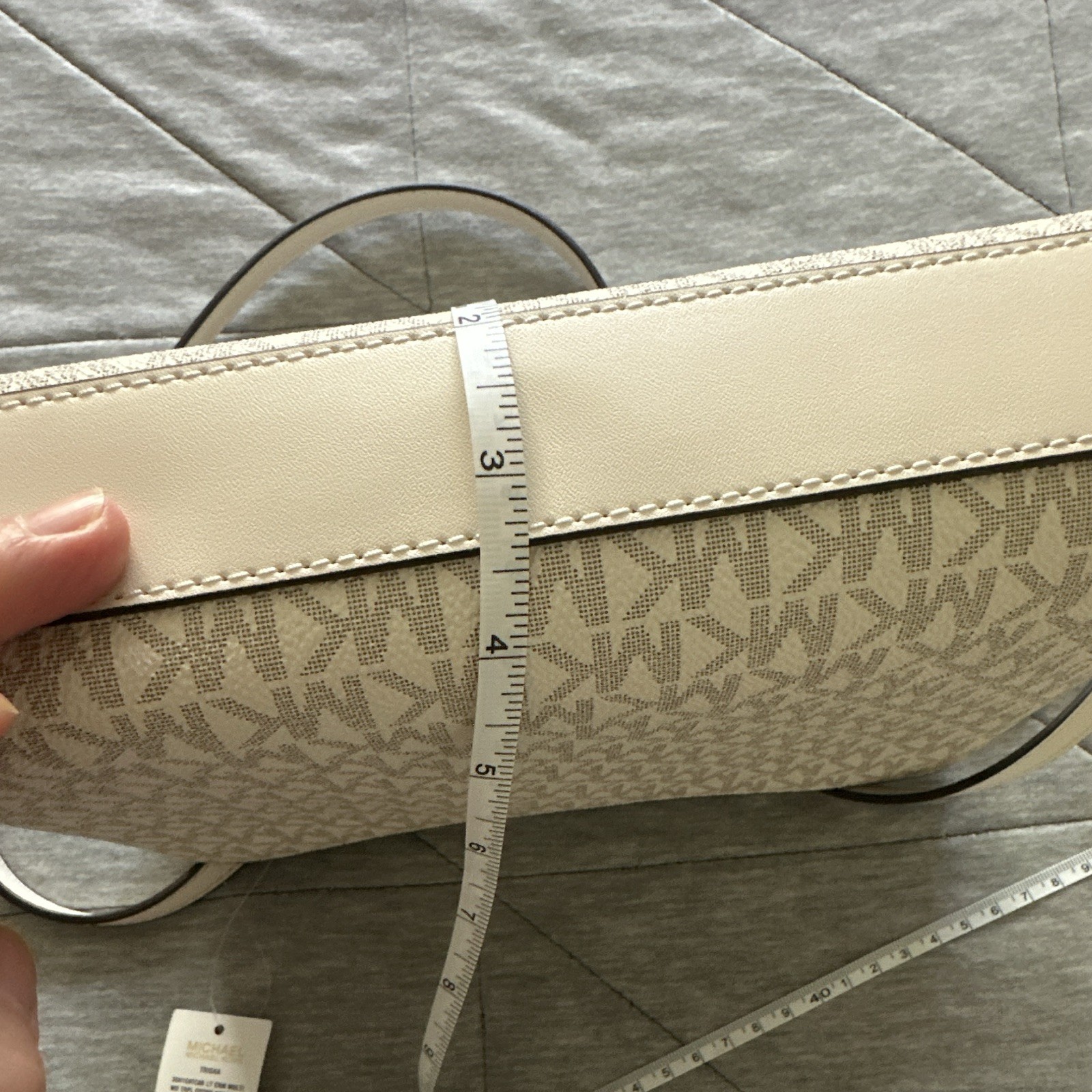Michael Kors Signature Logo Medium Beige Zip Crossbody, Adjustable Strap,Pockets